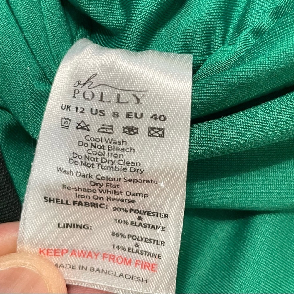 Oh Polly Dress Womens Mini Green Striped Print Bodycon Long Sleeve Cut Out Sz 8 - Picture 12 of 15